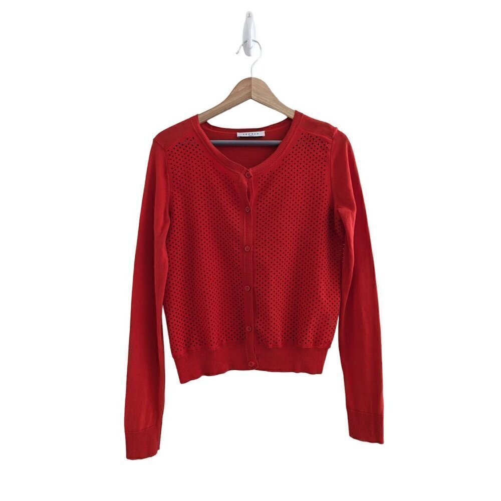 Sandro Paris Patterned Scoop Neck Cutout Cardigan Sweater